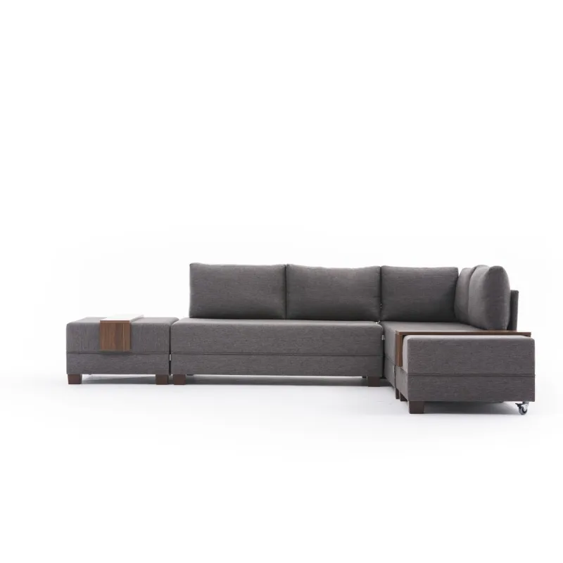 Canapea Tip Coltar cu Taburet Fly Corner Sofa Bed Right- Brown  - 5
