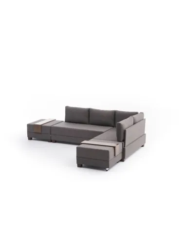 Canapea Tip Coltar cu Taburet Fly Corner Sofa Bed Right- Brown  - 6