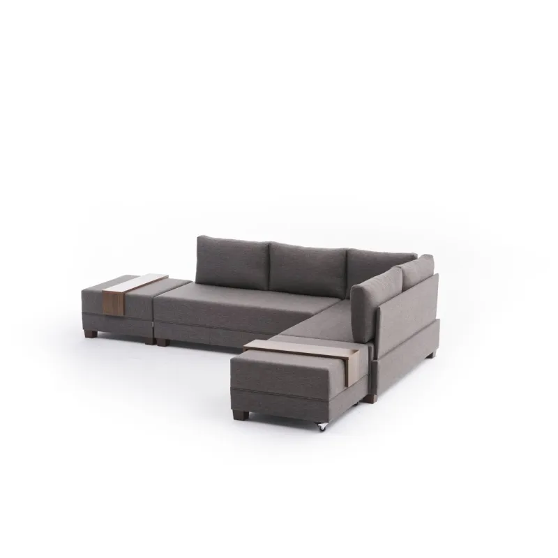 Canapea Tip Coltar cu Taburet Fly Corner Sofa Bed Right- Brown  - 6