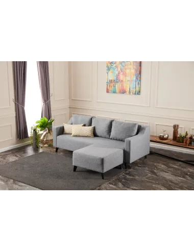 Canapea Tip Coltar Tapitat cu Taburet Doga - Grey - 1