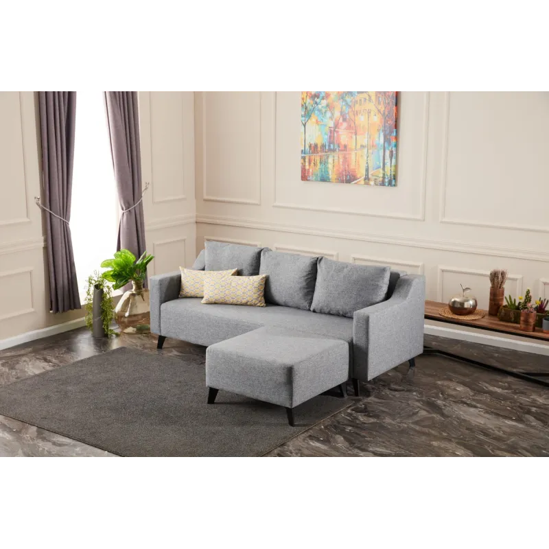 Canapea Tip Coltar Tapitat cu Taburet Doga - Grey  - 1
