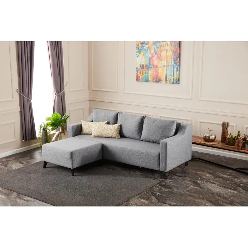 Canapea Tip Coltar Tapitat cu Taburet Doga - Grey  - 2