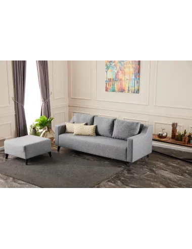 Canapea Tip Coltar Tapitat cu Taburet Doga - Grey  - 3