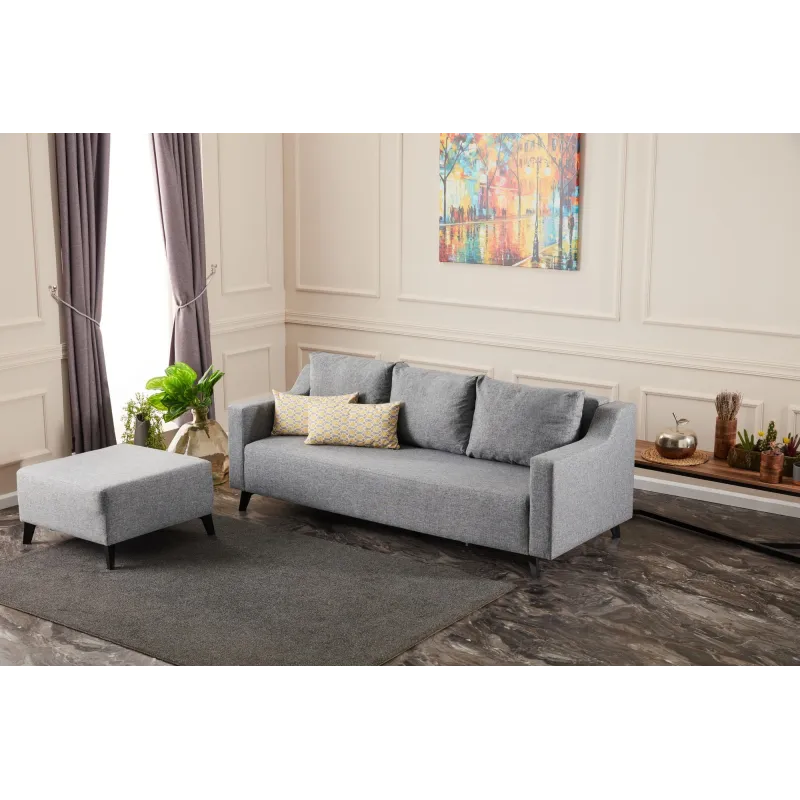 Canapea Tip Coltar Tapitat cu Taburet Doga - Grey  - 3