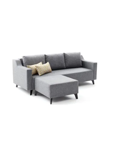 Canapea Tip Coltar Tapitat cu Taburet Doga - Grey  - 6