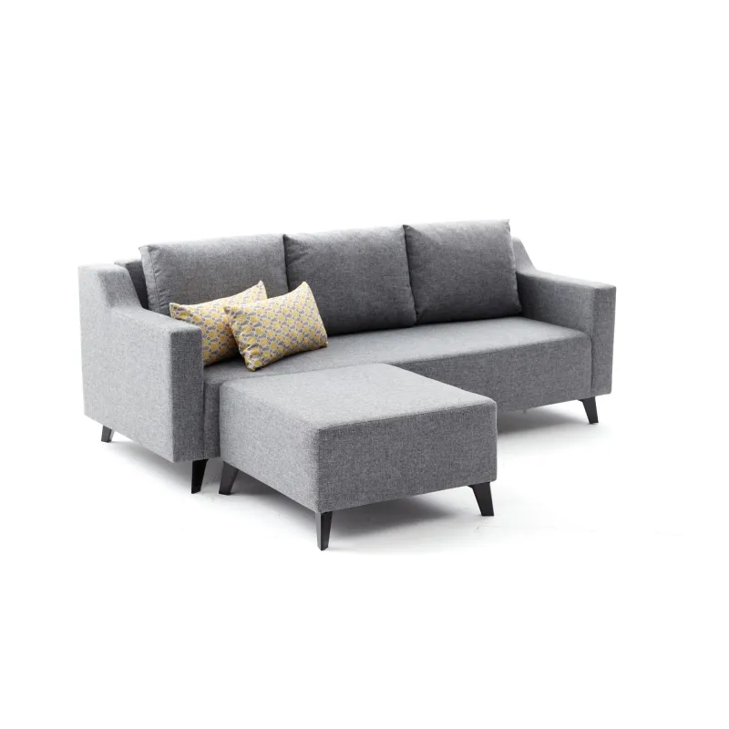 Canapea Tip Coltar Tapitat cu Taburet Doga - Grey  - 6