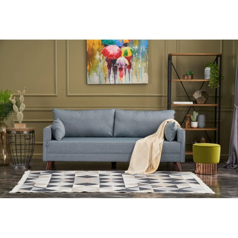 Canapea Extensibila cu 3 Locuri Tapitata Bella Soft Yataklı uclu Koltuk - Blue  - 1