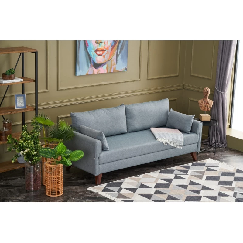 Canapea Extensibila cu 3 Locuri Tapitata Bella Soft Yataklı uclu Koltuk - Blue  - 3