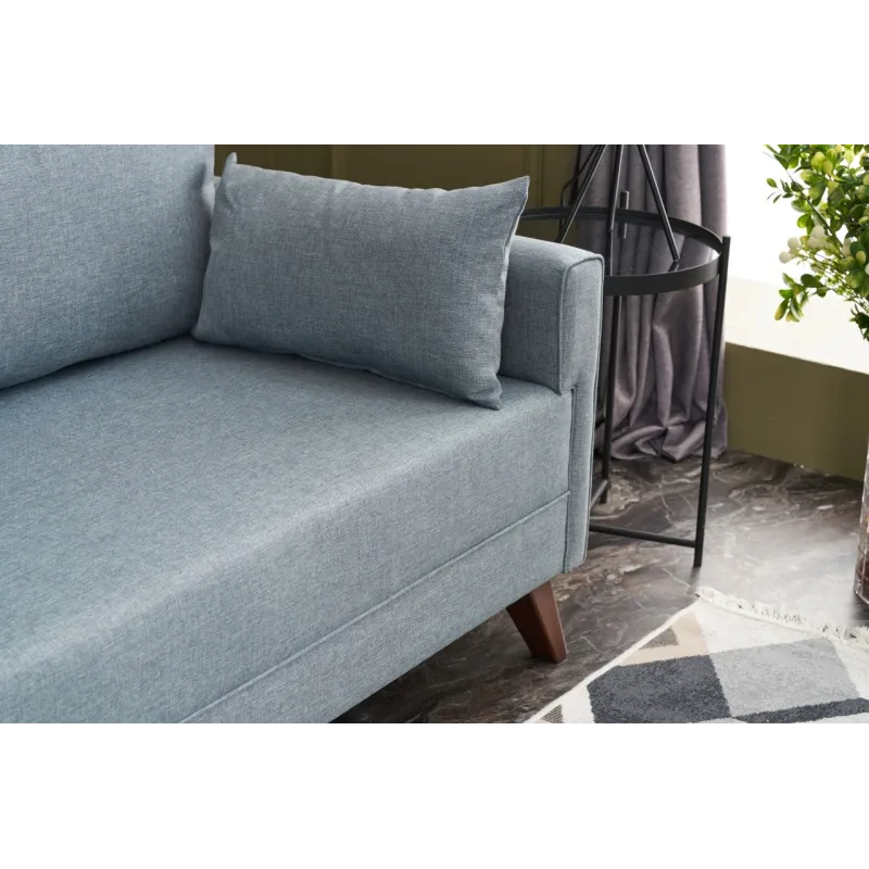 Canapea Extensibila cu 3 Locuri Tapitata Bella Soft Yataklı uclu Koltuk - Blue  - 4