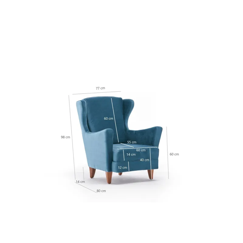 Fotoliu Tapitat Lola Berjer - Turquoise 77 X 98 X 80  - 6