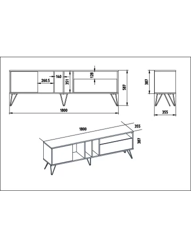 Comoda TV Mistico (180) - Walnut, Black 180 X 58.7 X 35.5  - 6