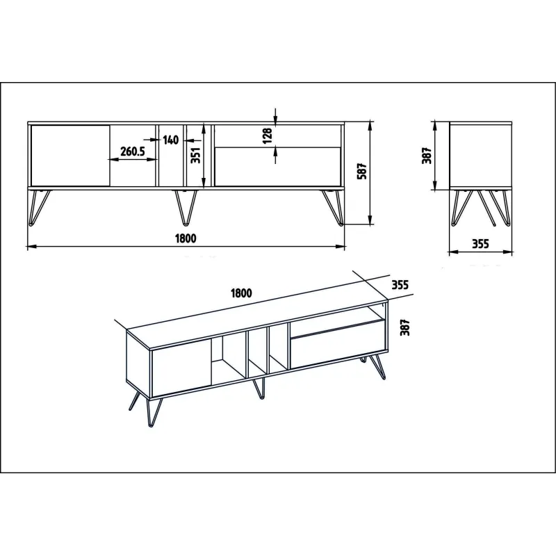 Comoda TV Mistico (180) - Walnut, Black 180 X 58.7 X 35.5  - 6