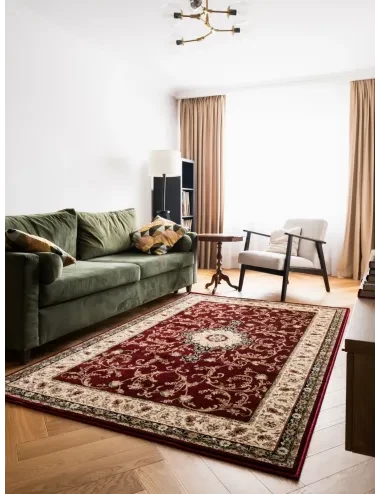 Covor cu medalion model clasic rosu cu crem