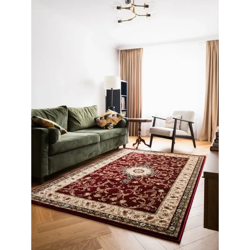 Covor cu medalion model clasic rosu cu crem