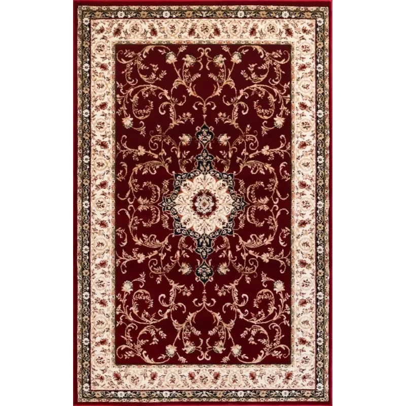 Covor cu medalion model clasic rosu cu crem