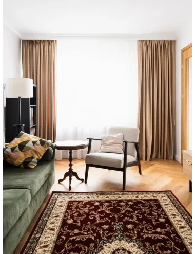 Covor cu medalion model clasic rosu cu crem