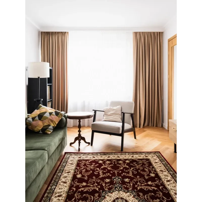 Covor cu medalion model clasic rosu cu crem