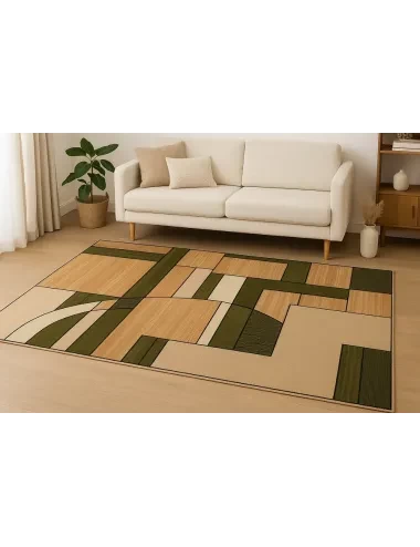 Covor geometric verde crem