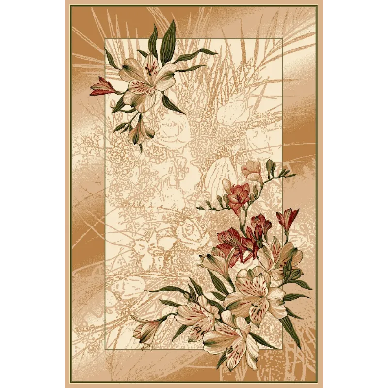 Covor nuante maro cu flori  - 1