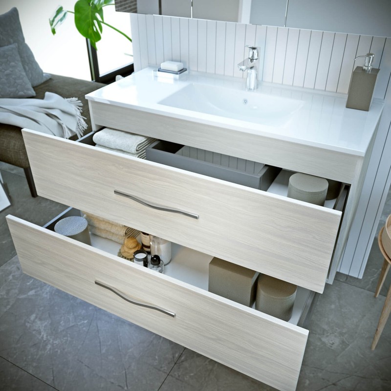 Mobilier baie cu 2 sertare și lavoar, stejar alb, 81x 53 x 47 cm