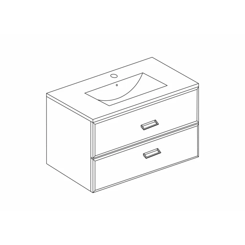 Mobilier baie, baza suspendata cu 2 sertare 61 cm, alb lucios, lavoar ceramic, Fly  - 3