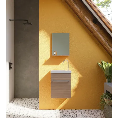 Set mobilier baie, lavoar 42 cm și oglindă cu poliță, rovere fumo, Perla  - 1