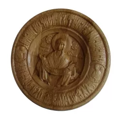 Icoana sculptata Sfantul Acoperamant, lemn masiv, diametru 17.5 cm - 2