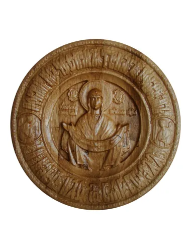 Icoana sculptata Sfantul Acoperamant, lemn masiv, diametru 17.5 cm  - 3