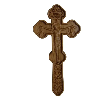 Cruce Binecuvantare sculptata cu brate treflate. Dimensiuni 19.5x9.5 cm  - 1