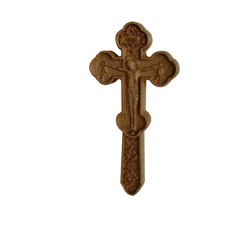 Cruce Binecuvantare sculptata cu brate treflate. Dimensiuni 19.5x9.5 cm  - 3