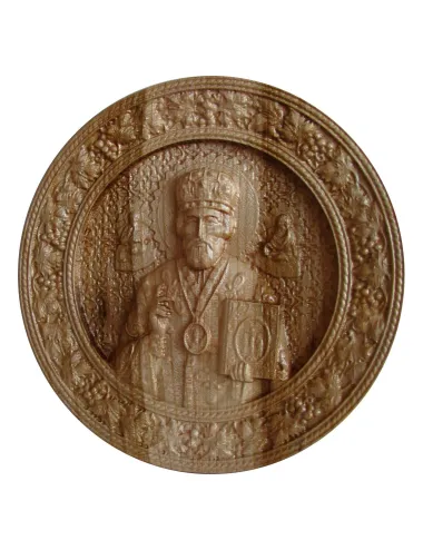 Icoana sculptata Sfantul Nicolae, Rotunda, diametru 25 cm. - 1