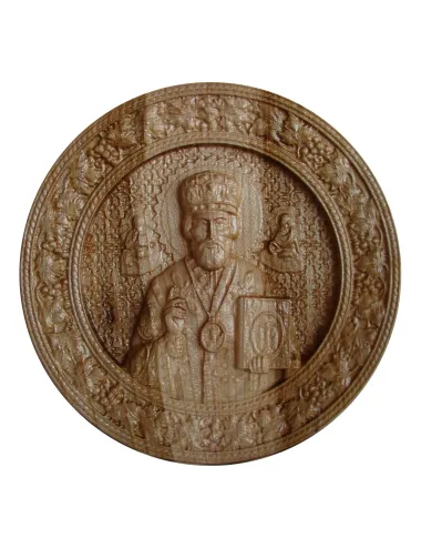 Icoana sculptata Sfantul Nicolae, Rotunda, diametru 25 cm. - 3