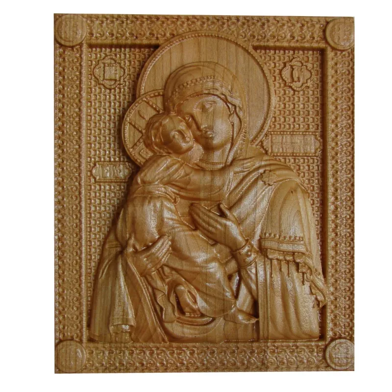 Icoana sculptata Maica Domnului, sculptura in lemn masiv, cires salbatic, 22x18.5 cm  - 3