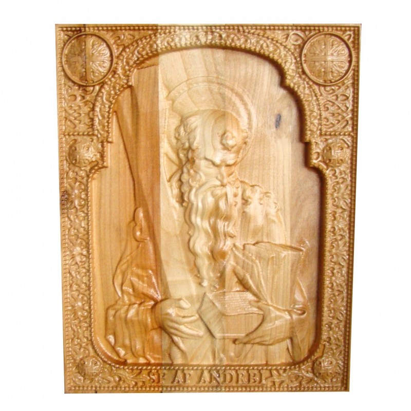 Icoana sculptata Sfantul Apostol Andrei, ocrotitorul Romaniei, 25x20cm