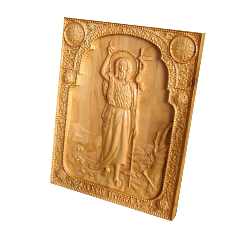 Icoana sculptata Sf. Ioan Botezatorul, cires salbatic, 25x20 cm  - 3