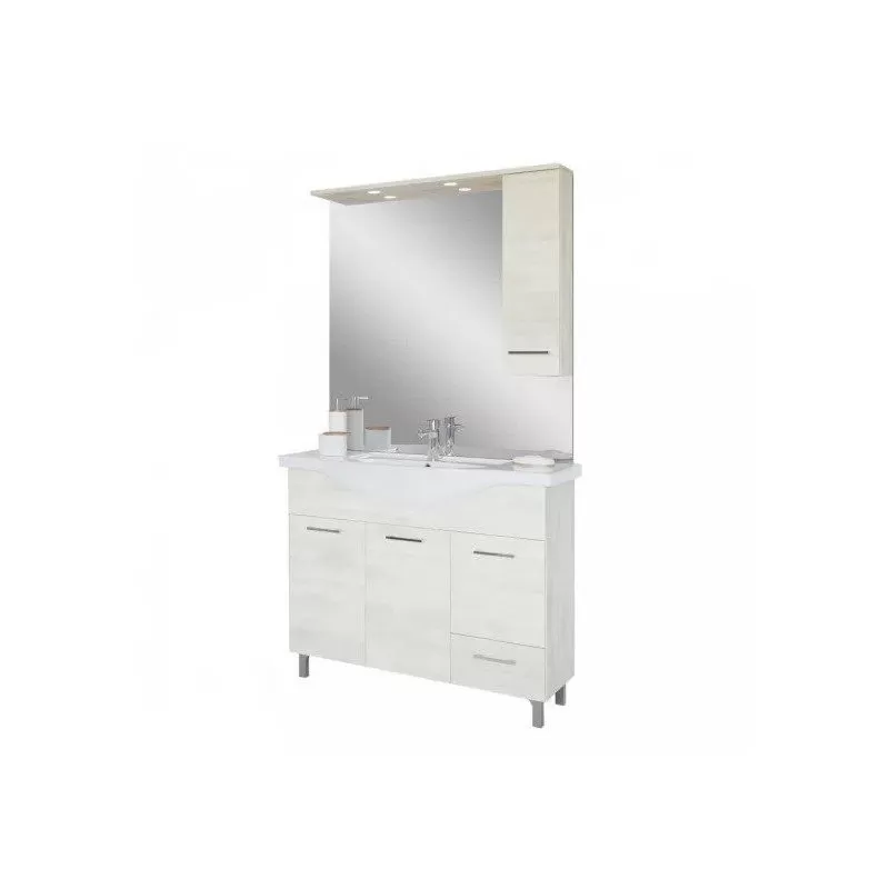 Baza cu 3 usi, 1 sertar, lavoar ceramic cm. 105 si oglinda cu dulapior, rovere bianco - 2 Baza cu 3 usi, 1 sertar, lavoar ceramic cm. 105 si oglinda cu dulapior, rovere bianco - 2