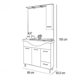 Baza cu 3 usi, 1 sertar, lavoar ceramic cm. 85 si oglinda cu dulapior, rovere bianco - 2