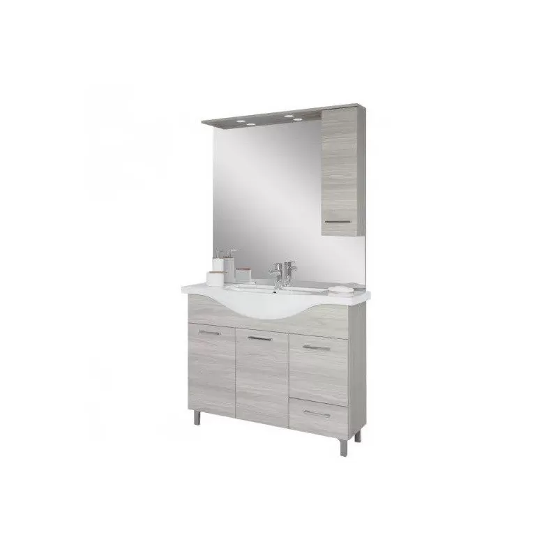 Baza cu 3 usi, 1 sertar, lavoar ceramic cm. 105 si oglinda cu dulapior, rovere grigio - 2 Baza cu 3 usi, 1 sertar, lavoar ceramic cm. 105 si oglinda cu dulapior, rovere grigio - 2