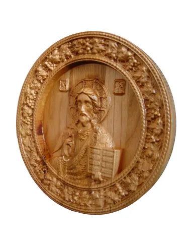 Icoana sculptata Iisus Hristos, rama circulara, Lemn, 19,5 cm  - 4