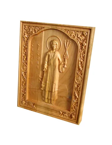 Icoana Sfantul Mucenic si Arhidiacon Stefan, sculptura in lemn masiv, 26x20 cm  - 3