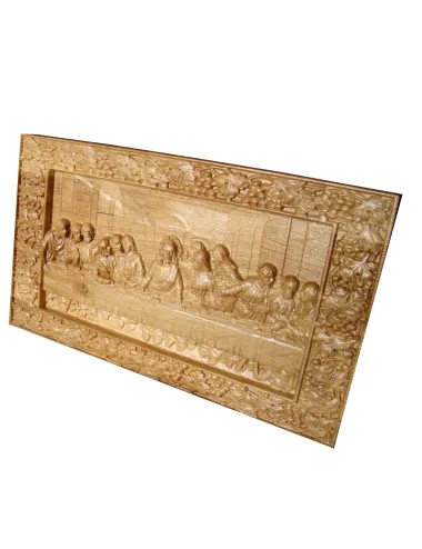 Icoana sculptata Cina cea de Taina, rama struguri, lemn masiv, stejar, 33x19.5 cm  - 3