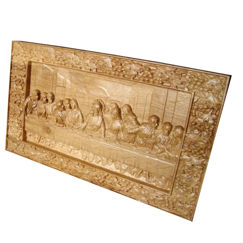 Icoana sculptata Cina cea de Taina, rama struguri, lemn masiv, stejar, 33x19.5 cm  - 3