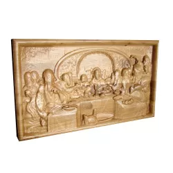 Icoana sculptata Cina cea de Taina, rama simpla, lemn masiv, stejar, 27.5x16 cm - 2