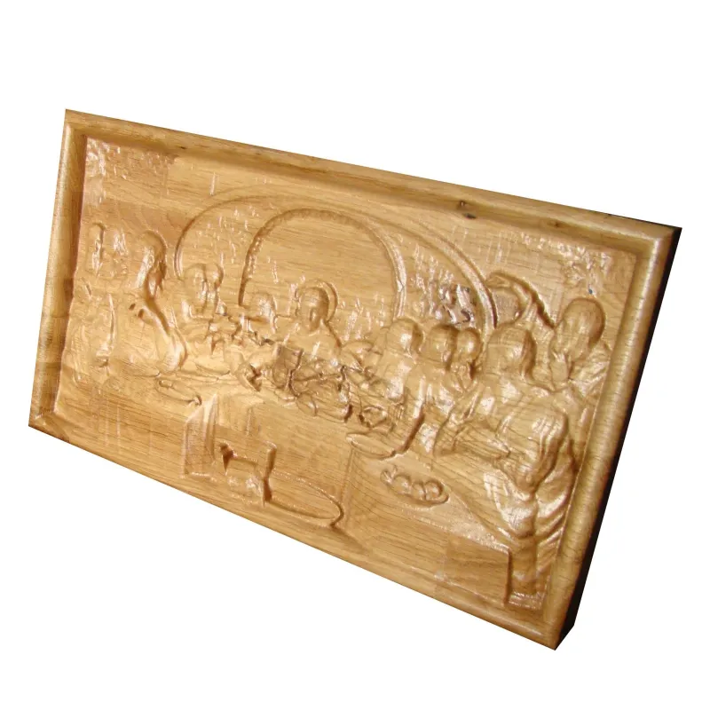 Icoana sculptata Cina cea de Taina, rama simpla, lemn masiv, stejar, 27.5x16 cm  - 3