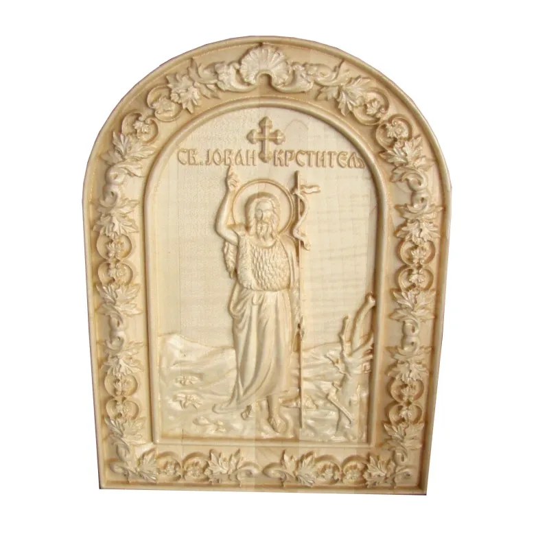 Icoana sculptata Sfantul Ioan Botezatorul lemn masiv, 31x23,5 cm  - 1