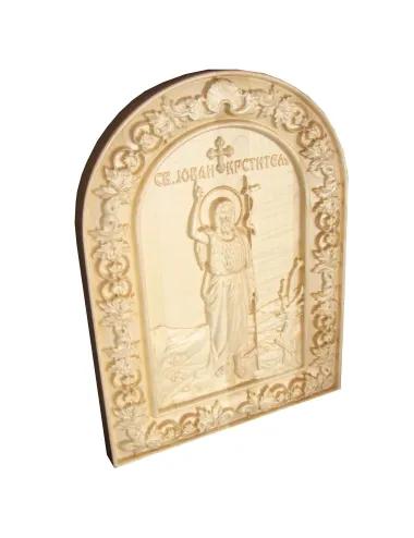 Icoana sculptata Sfantul Ioan Botezatorul lemn masiv, 31x23,5 cm  - 3