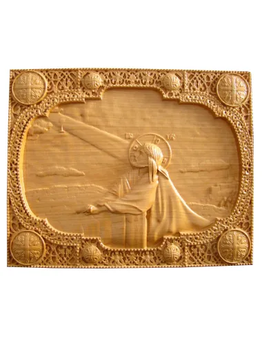 Icoana sculptata Rugaciunea din gradina Ghetsimani, lemn masiv, 31x25 cm - 1
