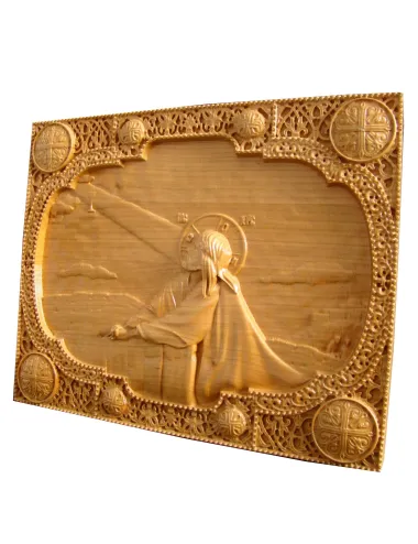 Icoana sculptata Rugaciunea din gradina Ghetsimani, lemn masiv, 31x25 cm  - 3