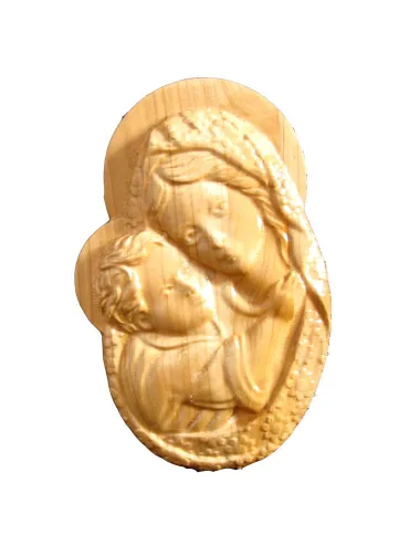 Medalion sculptat Maica Domnului cu Pruncul Iisus 20x12.5 cm  - 1