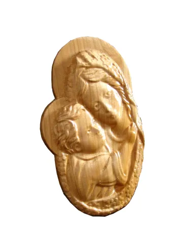 Medalion sculptat Maica Domnului cu Pruncul Iisus 20x12.5 cm  - 2